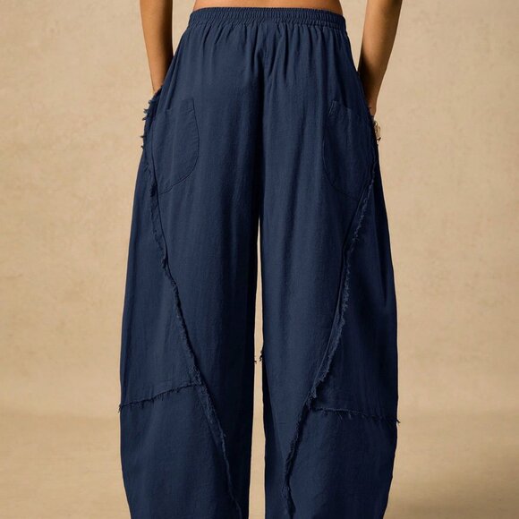 Blue Casual boho Women's Street Chic Minimalist Elastic Waist Side Pocket pants - Picture 5 of 9